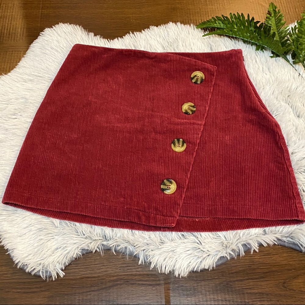Harper Heritage Corduroy Faux Wrap Red Skirt